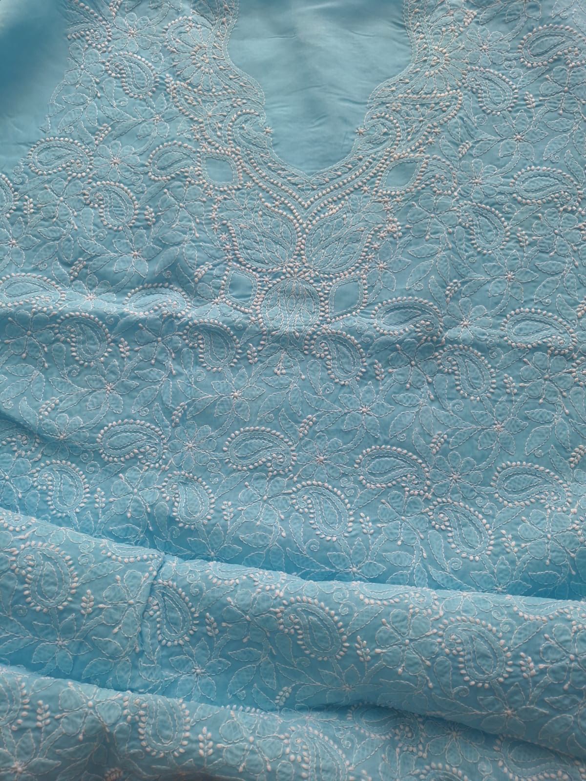 Sky Blue Hand embroidered Kurta Material
