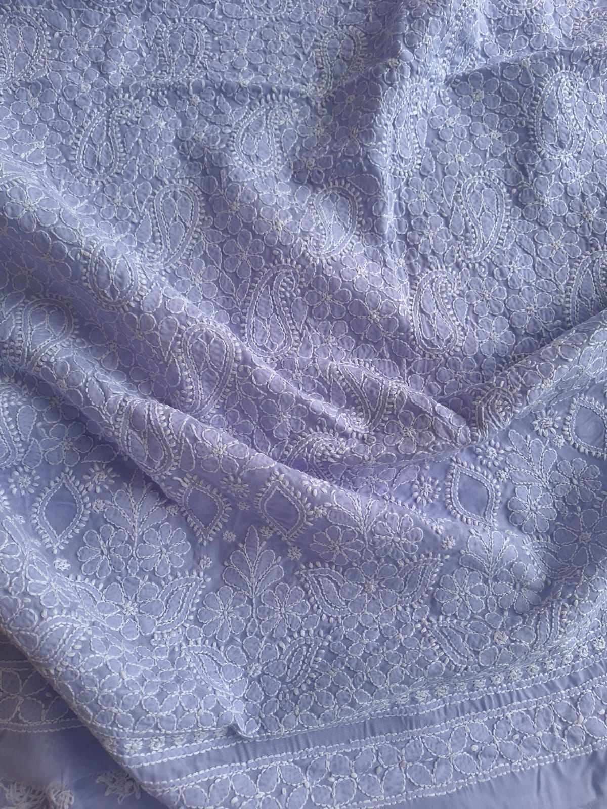 Lavender Hand Embroidered Kurta Fabric