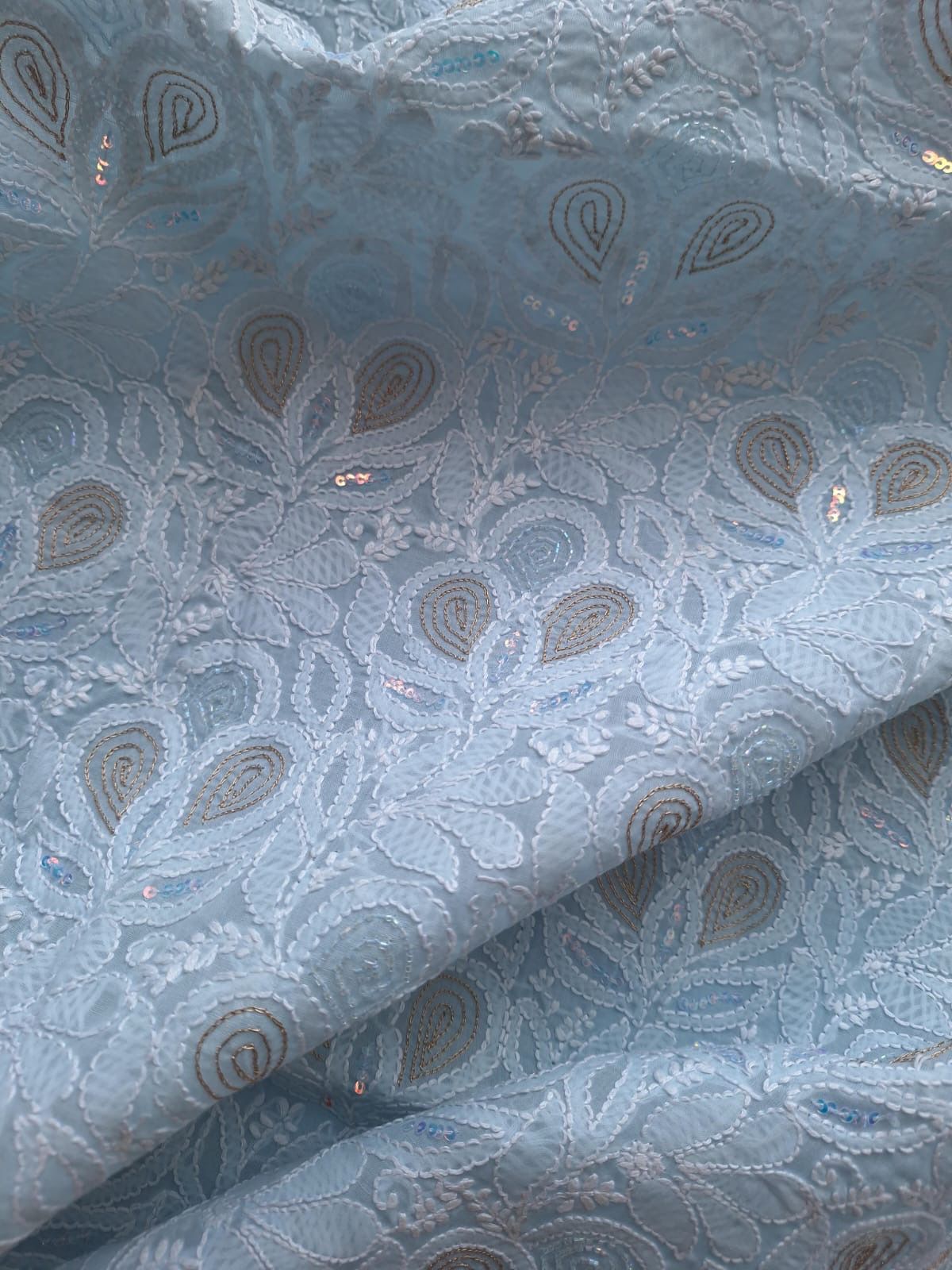 Powder Blue Cotton hand embroidered kurta with embellishments