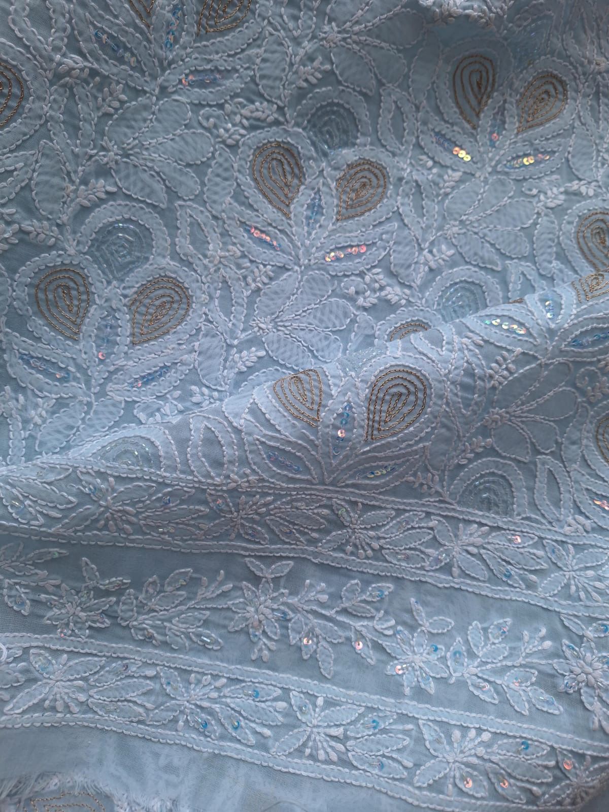 Powder Blue Cotton hand embroidered kurta with embellishments