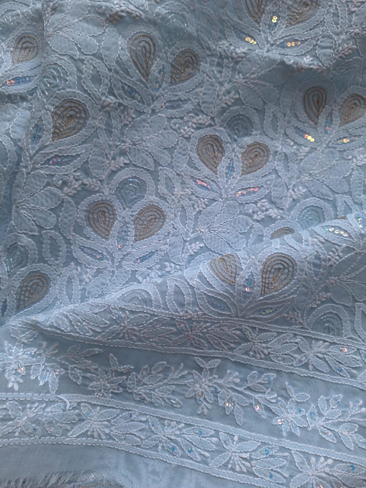 Powder Blue Cotton hand embroidered kurta with embellishments