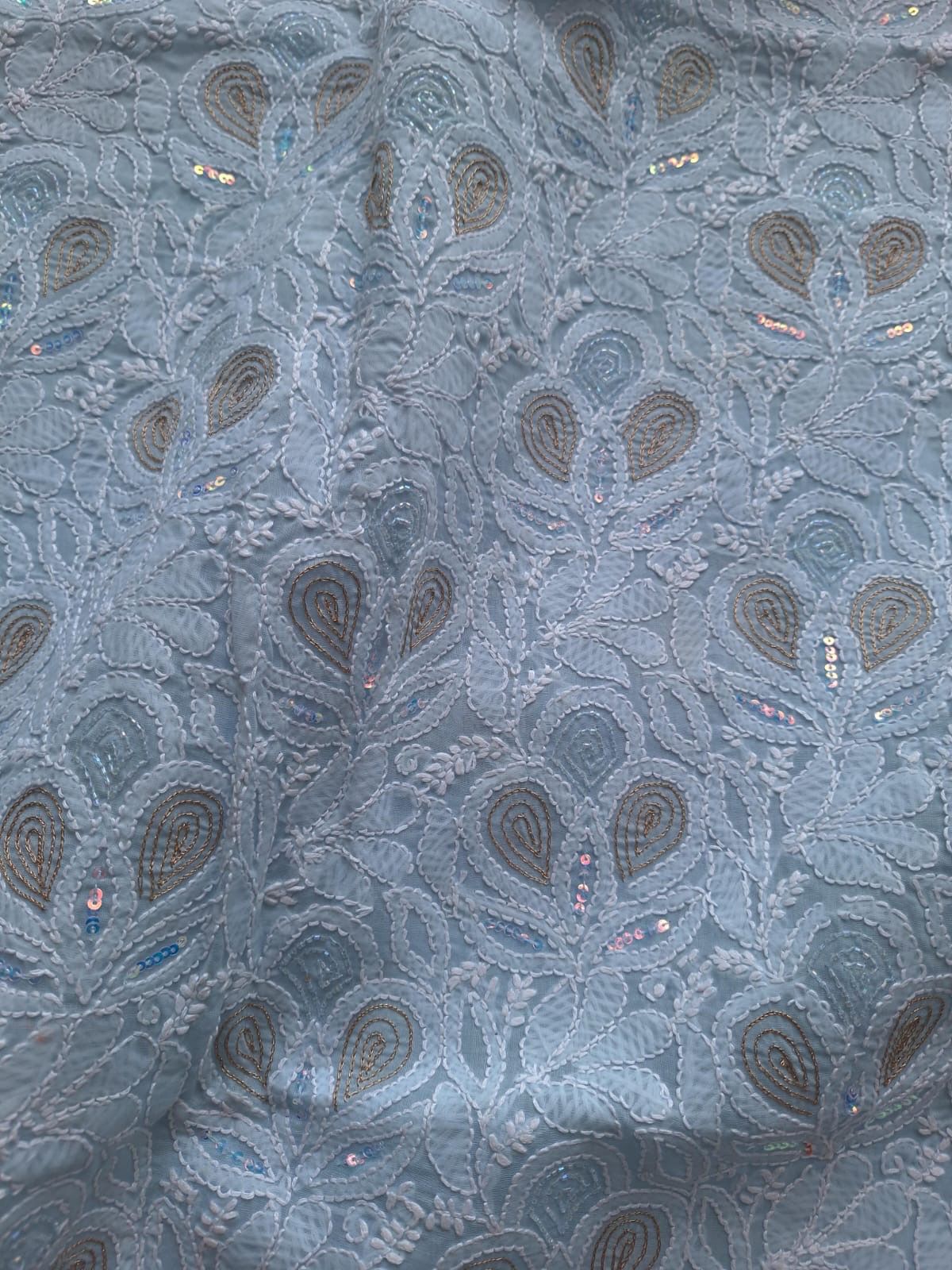 Powder Blue Cotton hand embroidered kurta with embellishments