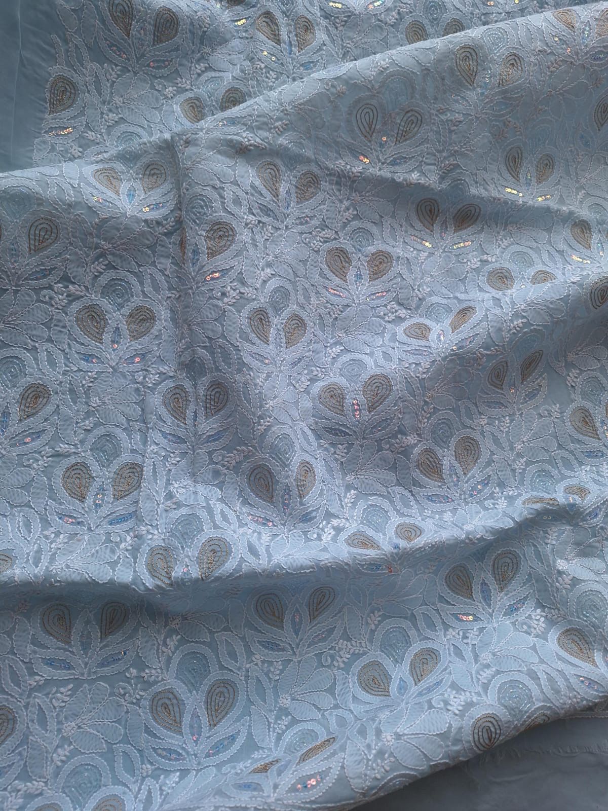 Powder Blue Cotton hand embroidered kurta with embellishments