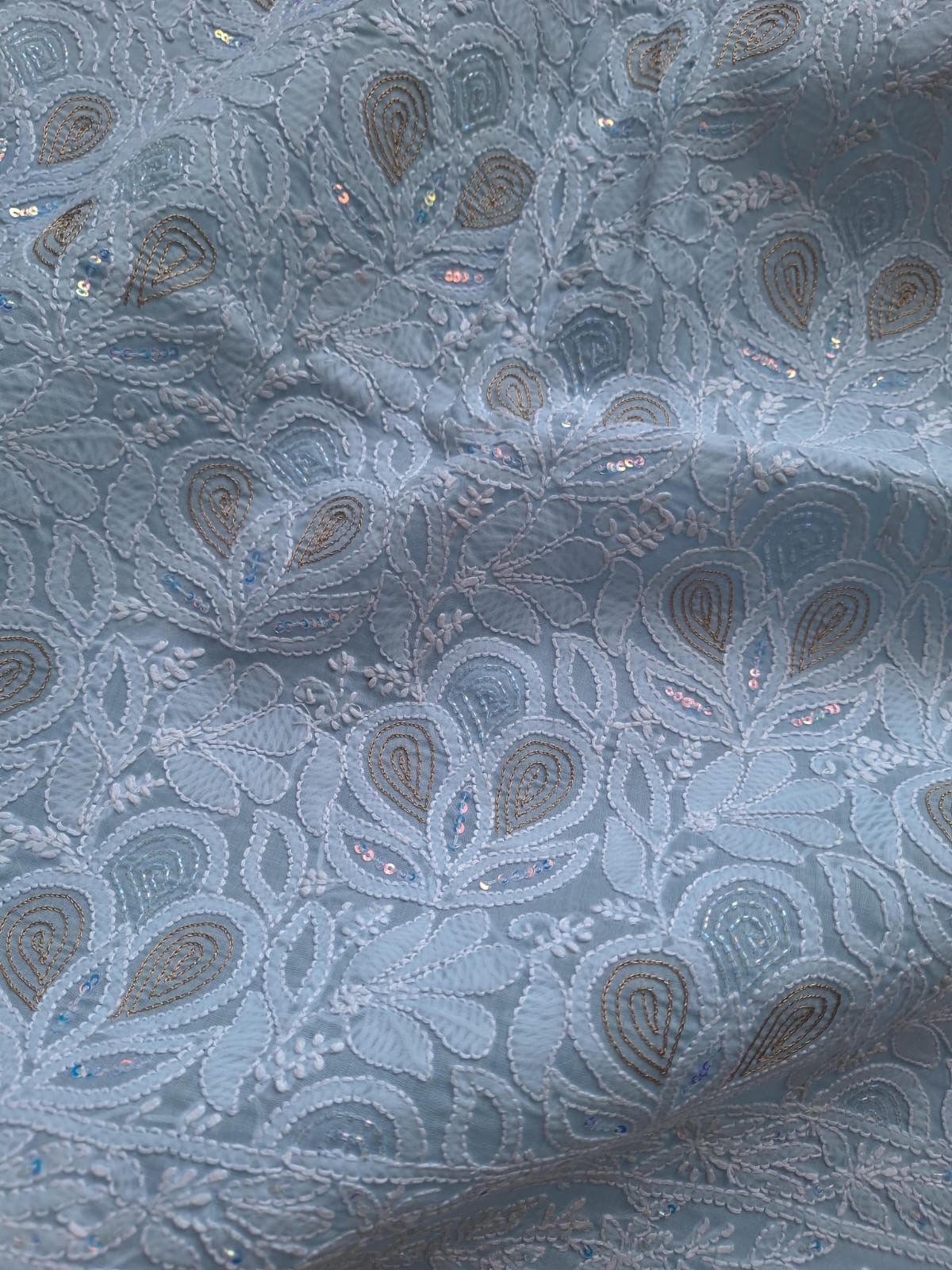 Powder Blue Cotton hand embroidered kurta with embellishments