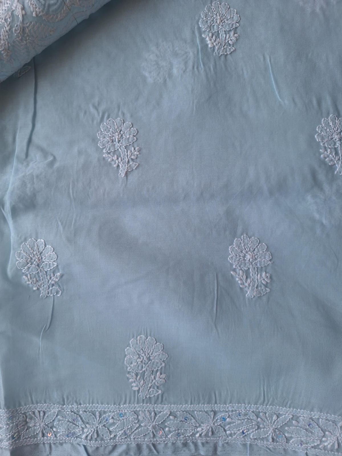 Powder Blue Cotton hand embroidered kurta with embellishments