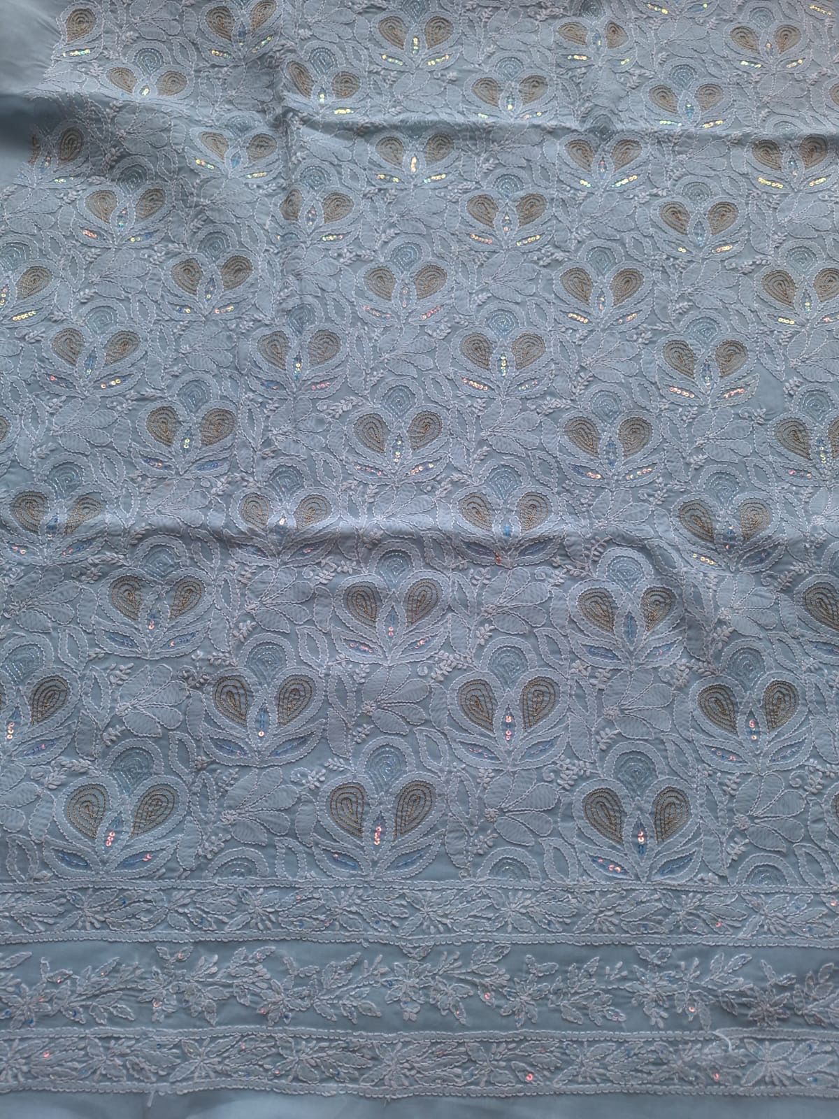 Powder Blue Cotton hand embroidered kurta with embellishments