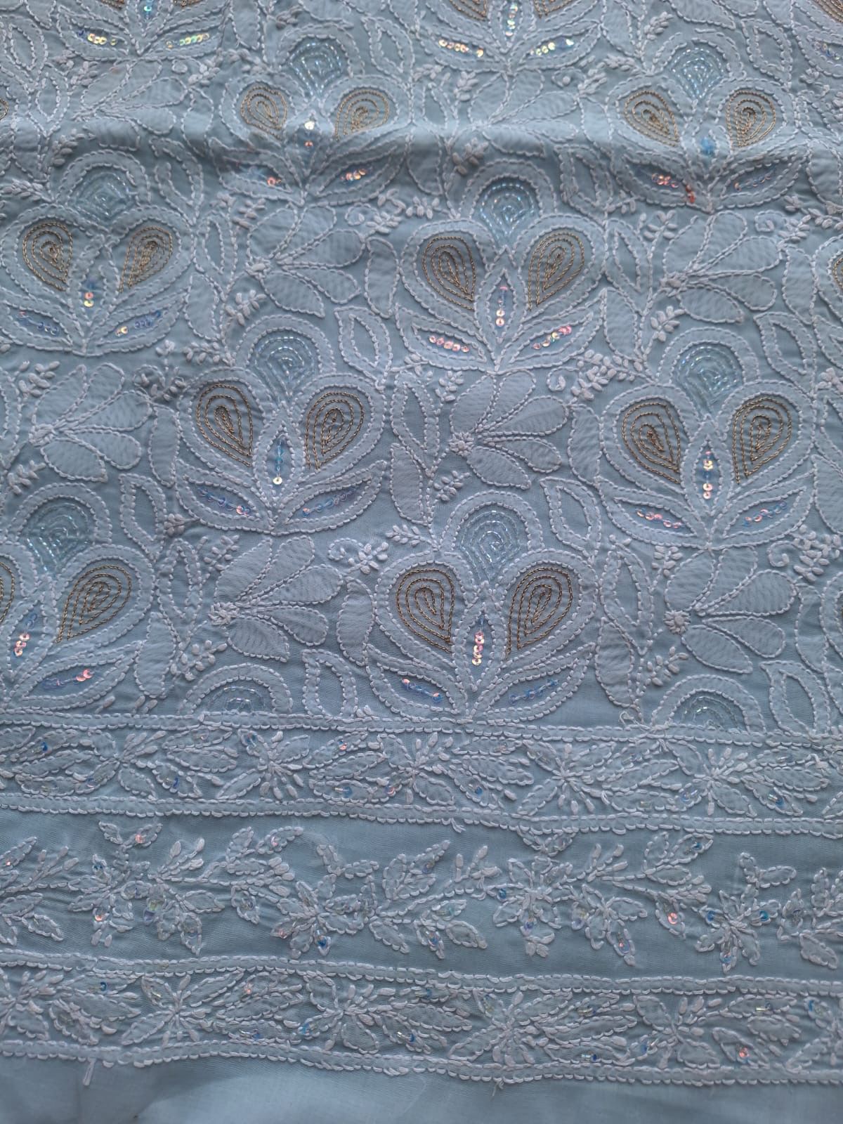 Powder Blue Cotton hand embroidered kurta with embellishments