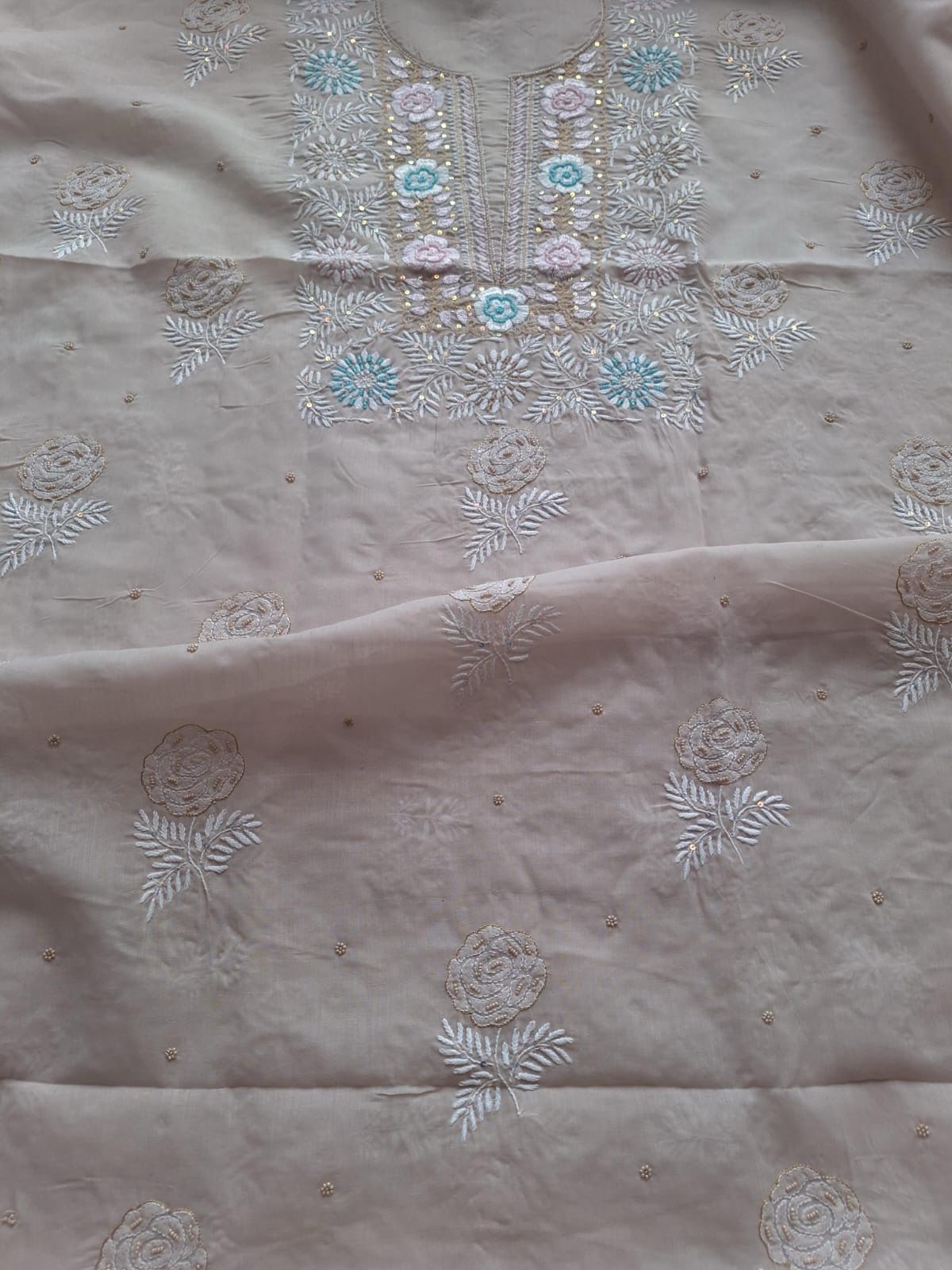 Beige Parsi Neckline Embroidered Kurta