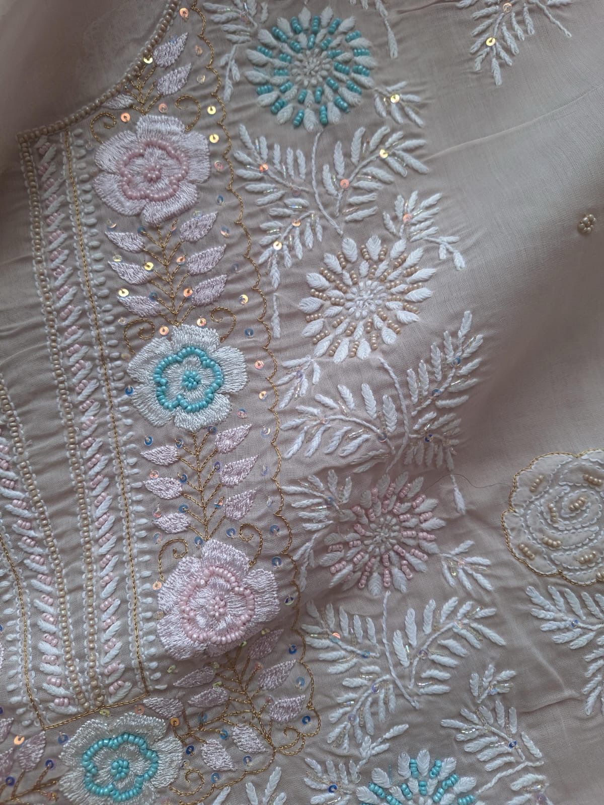 Beige Parsi Neckline Embroidered Kurta