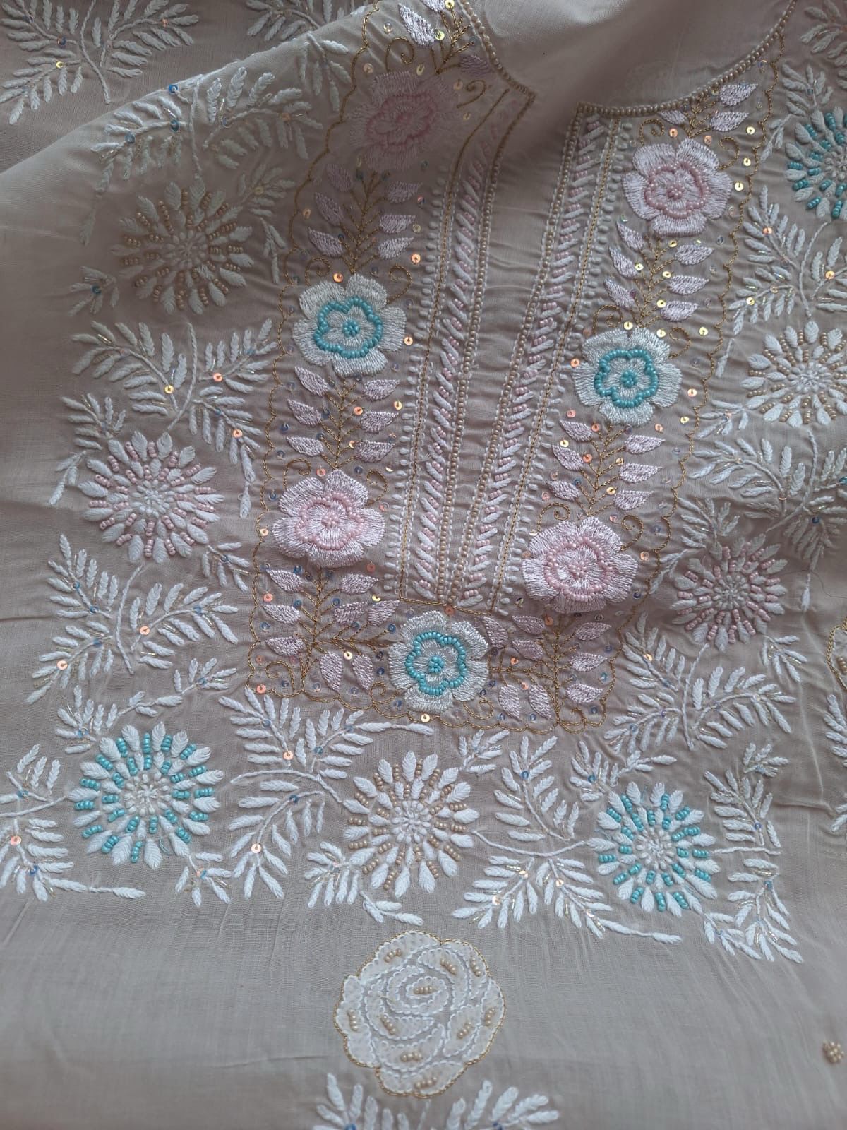 Beige Parsi Neckline Embroidered Kurta