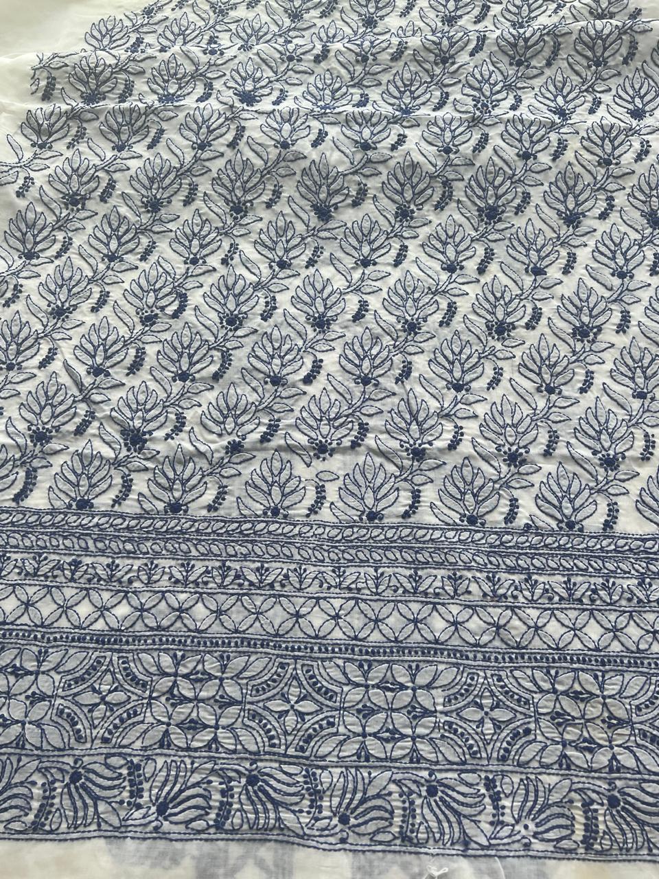 Cotton White kurta with Indigo color Chiknakari