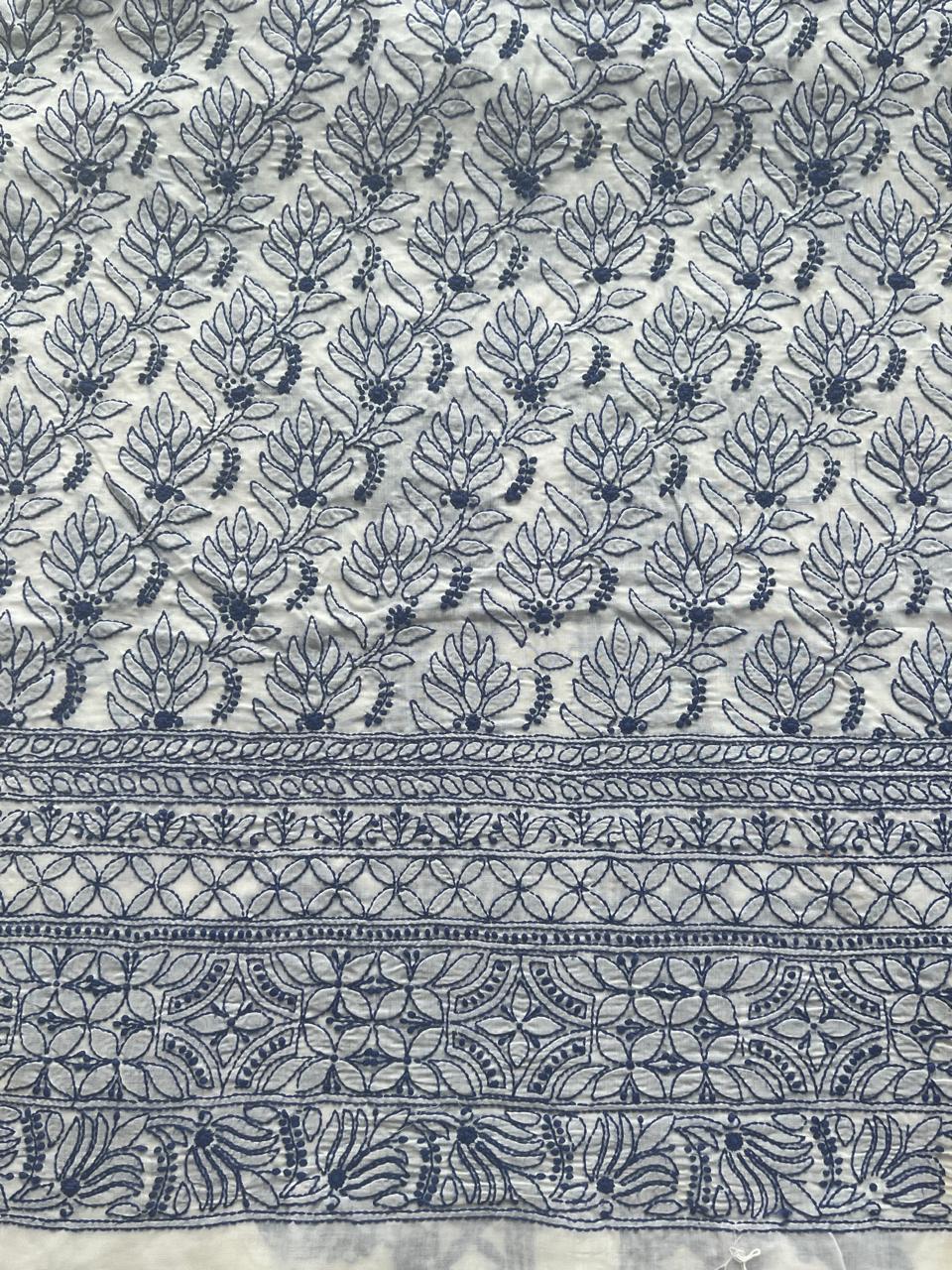 Cotton White kurta with Indigo color Chiknakari
