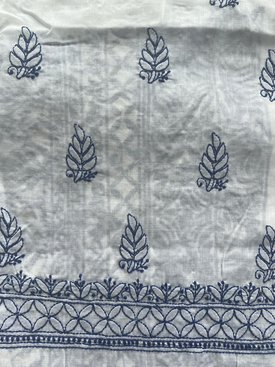 Cotton White kurta with Indigo color Chiknakari