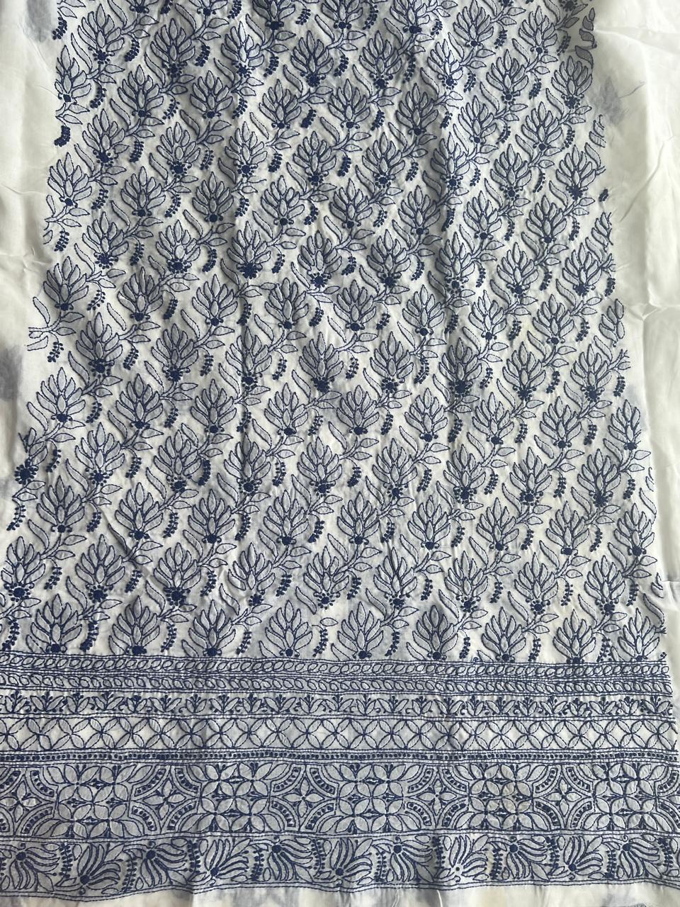 Cotton White kurta with Indigo color Chiknakari