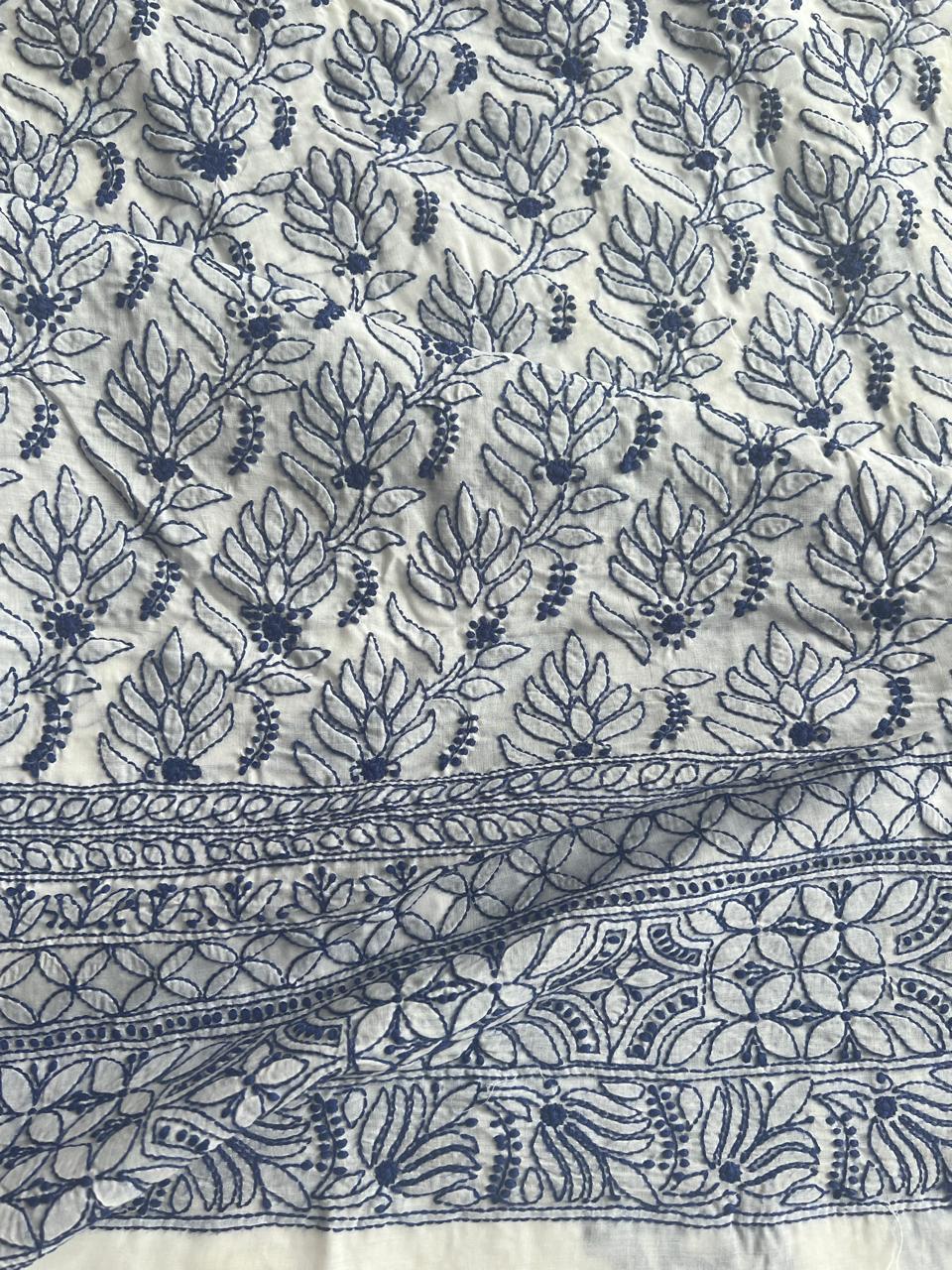 Cotton White kurta with Indigo color Chiknakari