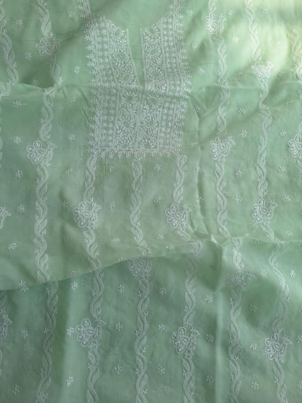 Sage Green Cotton kurta with embroidered Motifs