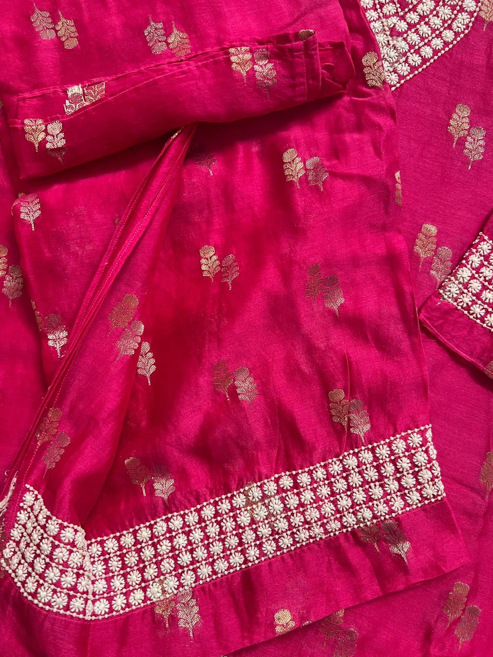 Hot pink Banarsi Buta Top and Bottom Chinkari Co ord set