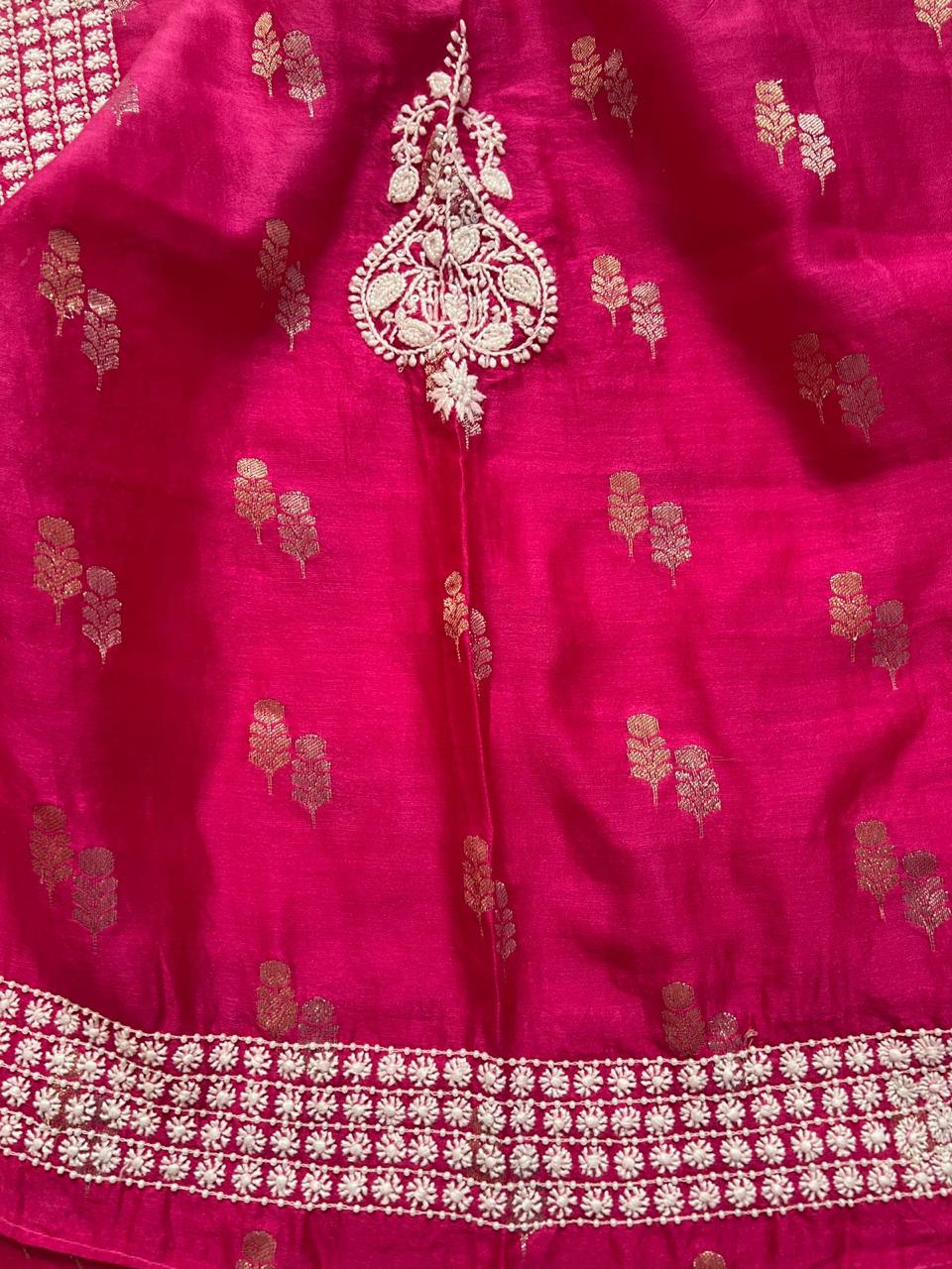Hot pink Banarsi Buta Top and Bottom Chinkari Co ord set
