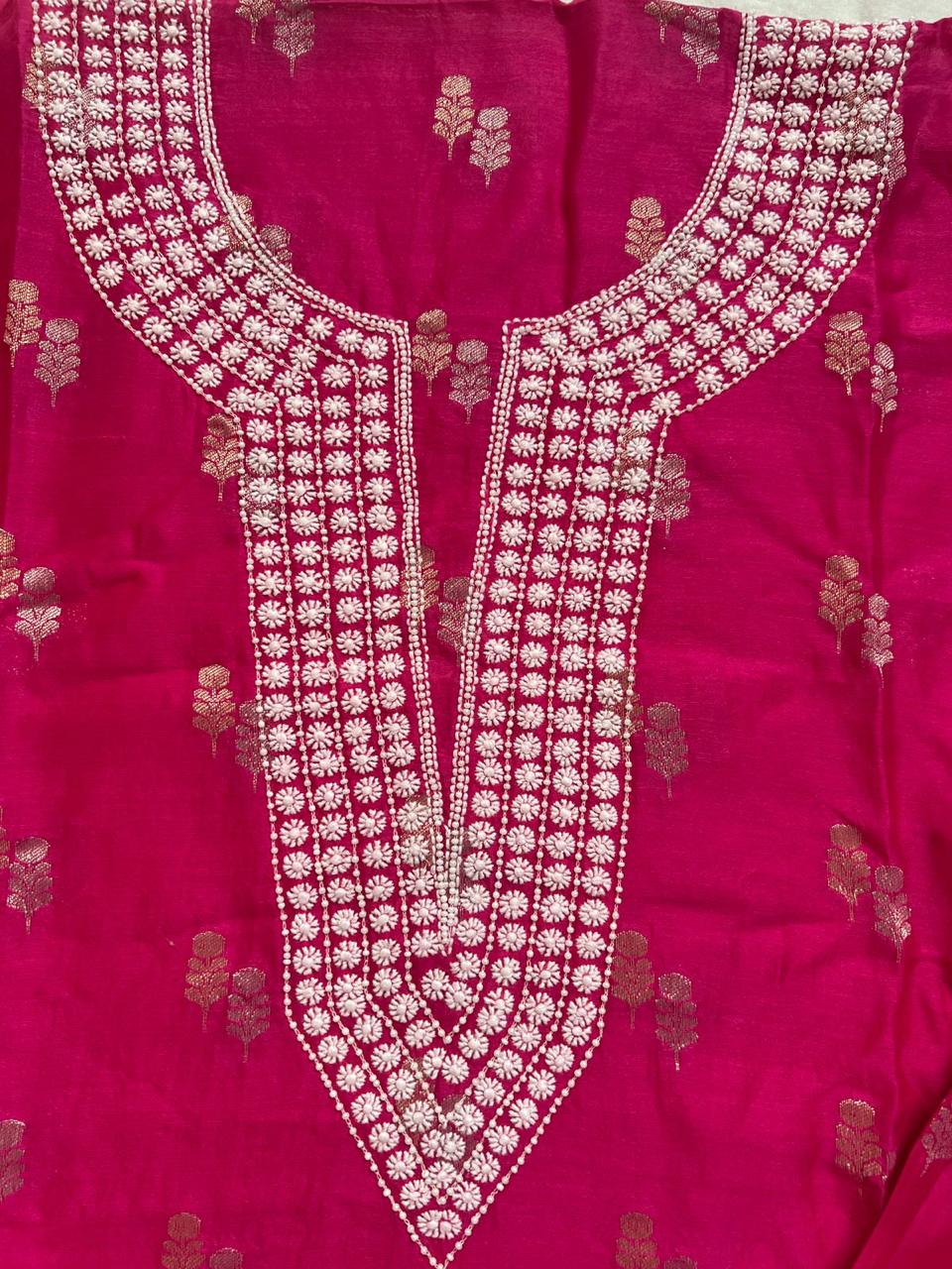 Hot pink Banarsi Buta Top and Bottom Chinkari Co ord set