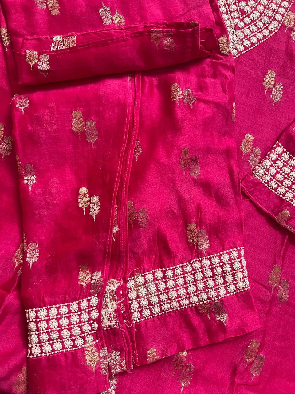 Hot pink Banarsi Buta Top and Bottom Chinkari Co ord set