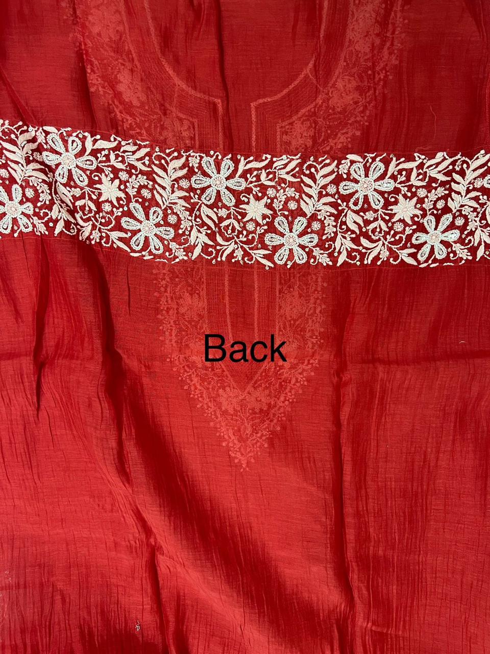 Blood Red Mul Chanderi Semi stitched Co ord set