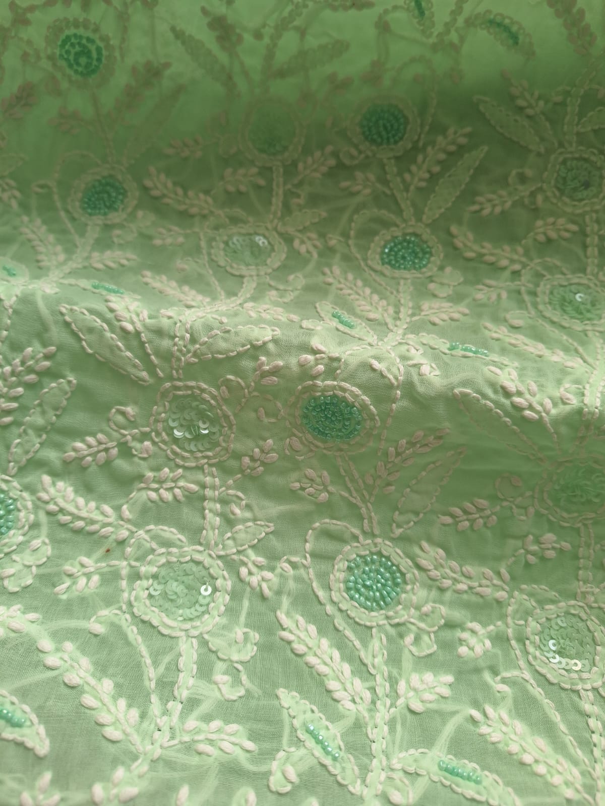 Mint Green Cotton Full suit with Handwork and Pearl Sequins Work