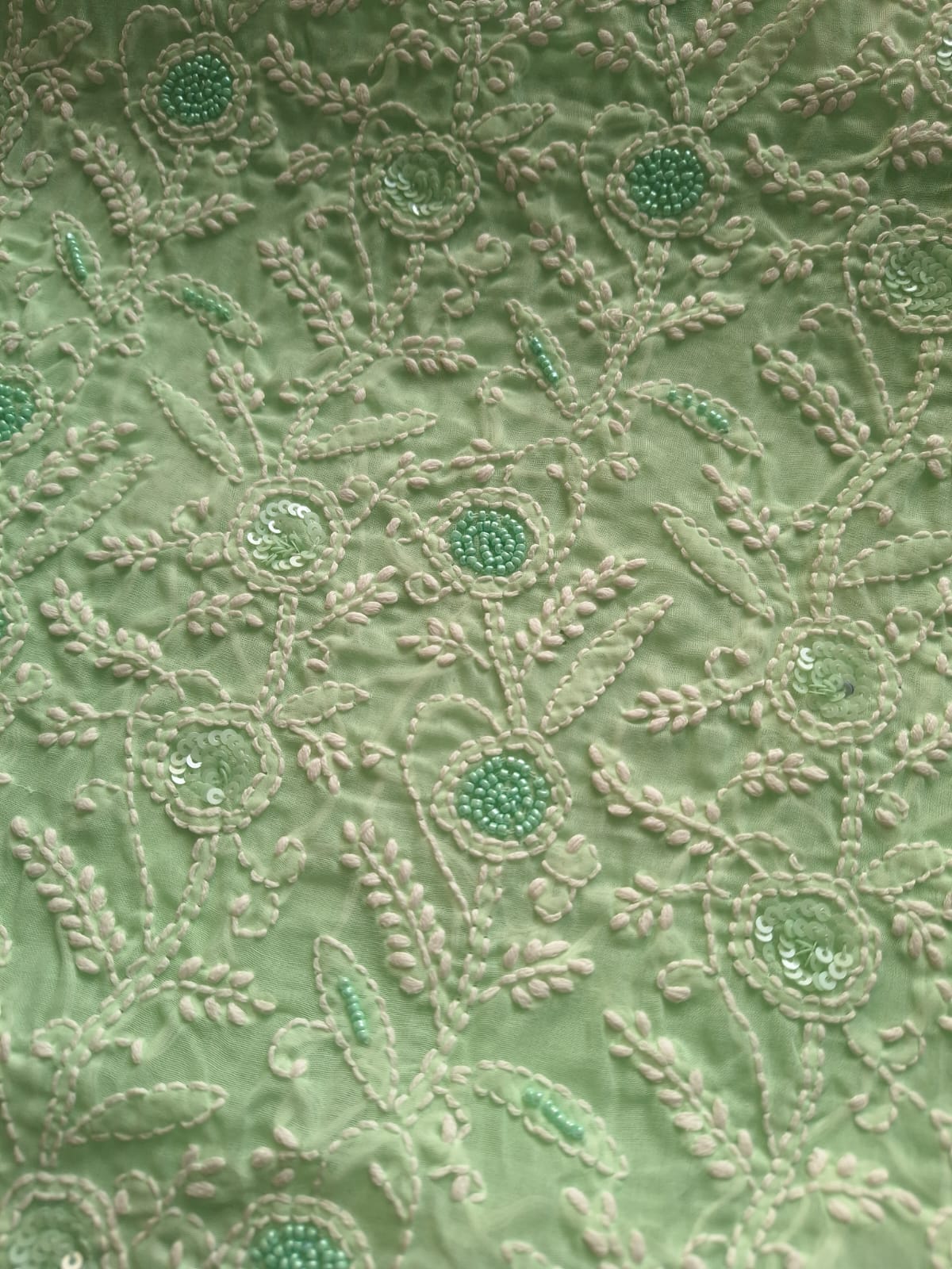 Mint Green Cotton Full suit with Handwork and Pearl Sequins Work