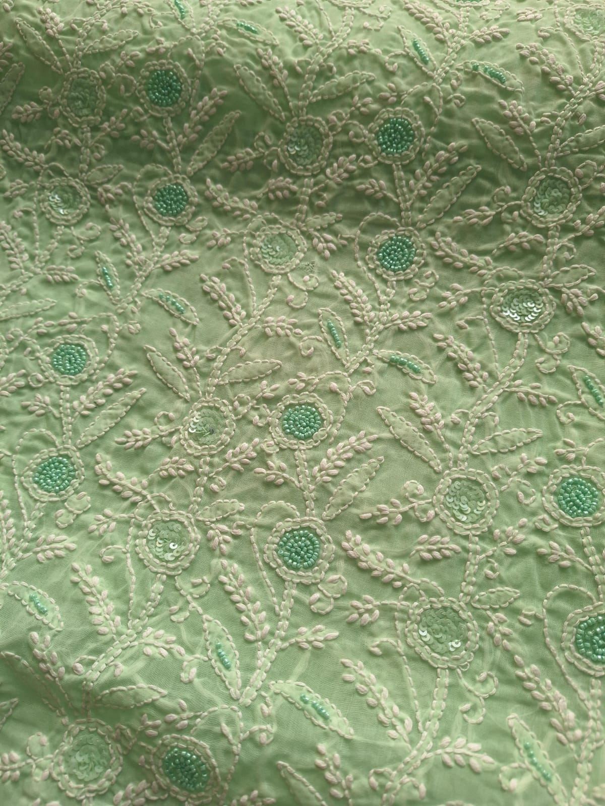 Mint Green Cotton Full suit with Handwork and Pearl Sequins Work