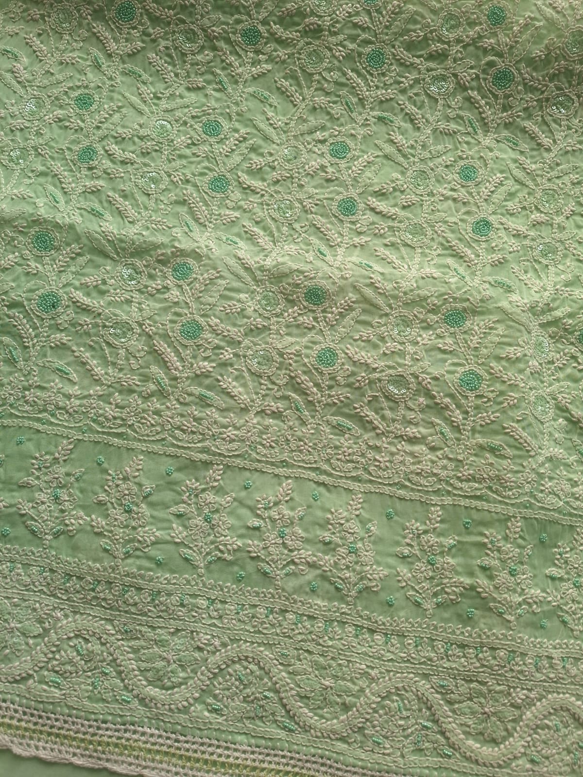 Mint Green Cotton Full suit with Handwork and Pearl Sequins Work