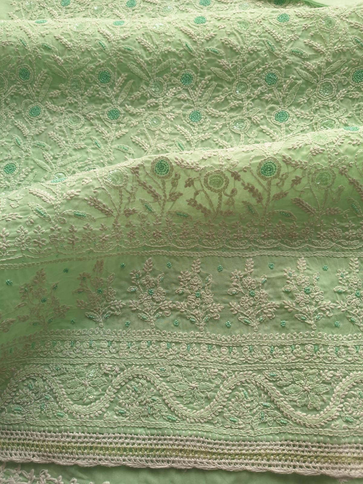 Mint Green Cotton Full suit with Handwork and Pearl Sequins Work