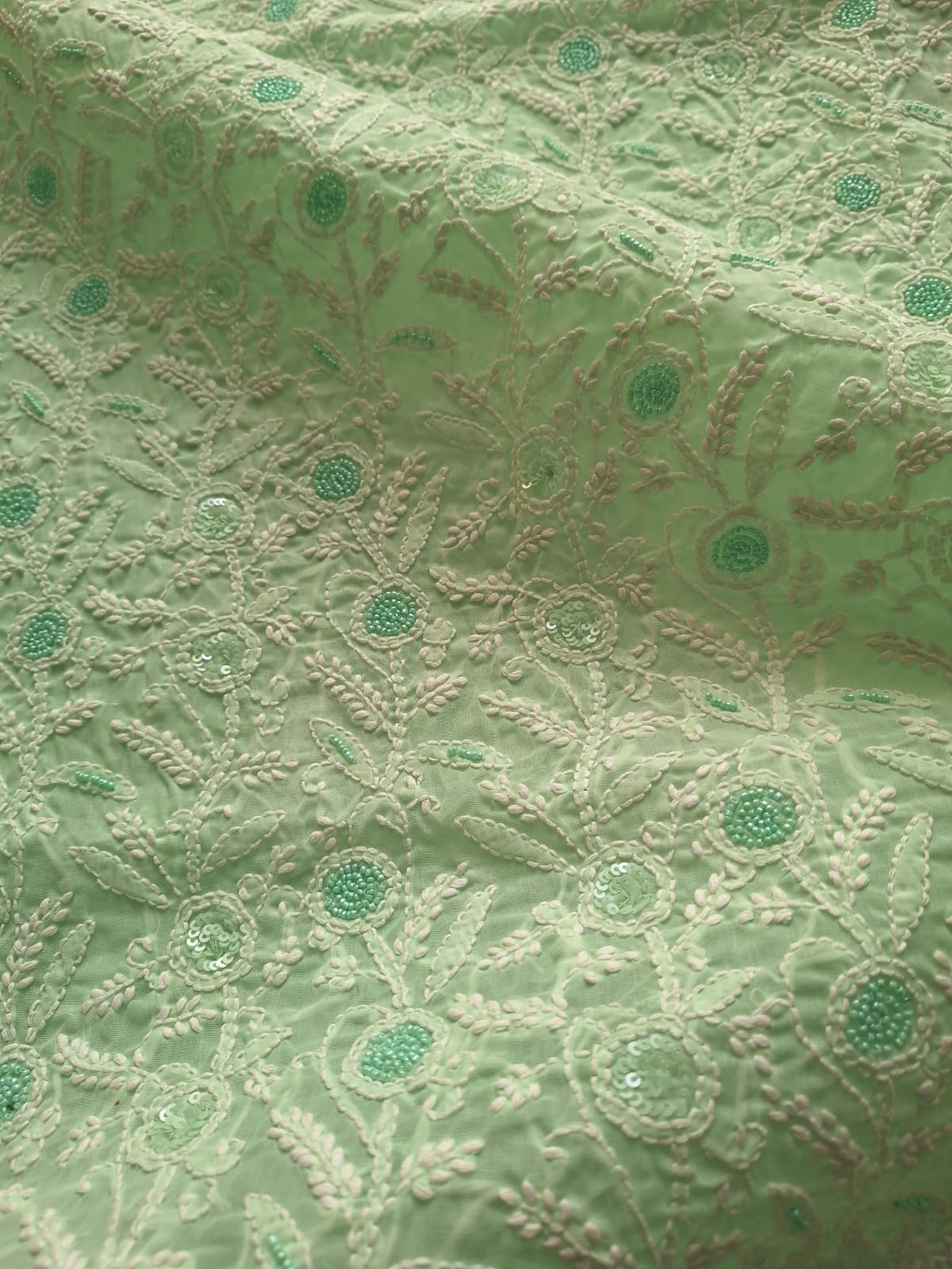 Mint Green Cotton Full suit with Handwork and Pearl Sequins Work