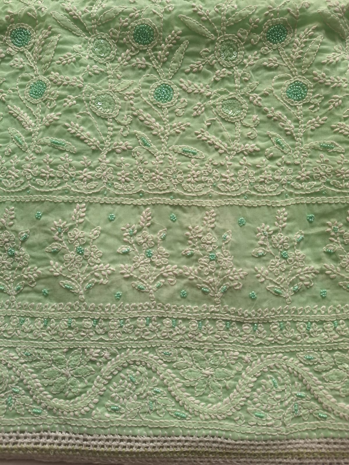 Mint Green Cotton Full suit with Handwork and Pearl Sequins Work