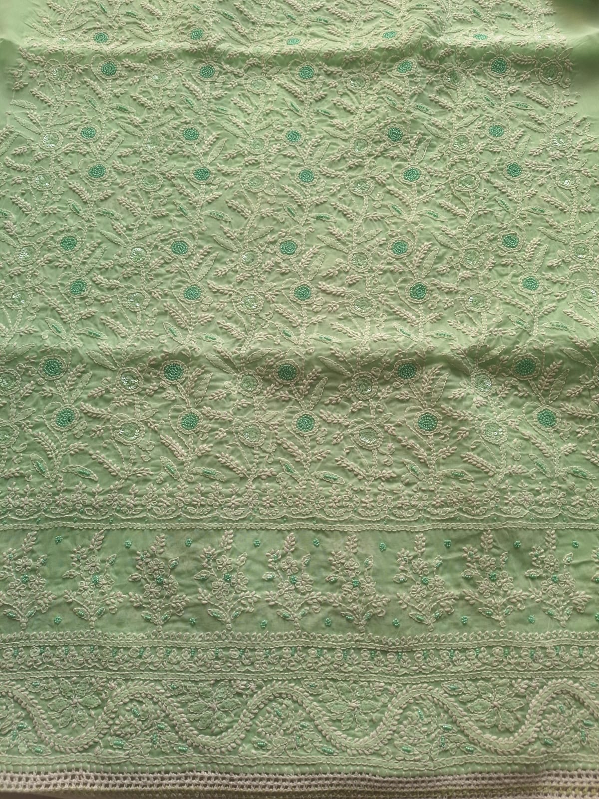Mint Green Cotton Full suit with Handwork and Pearl Sequins Work