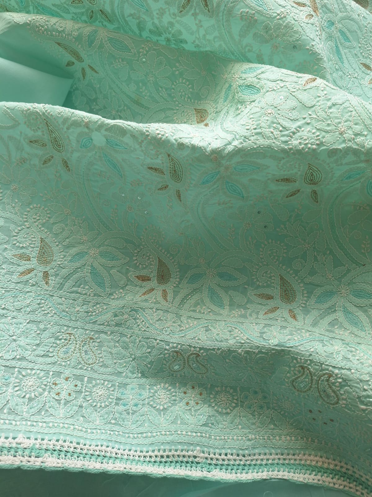 Sea Green Cotton Heavy Embellished suit