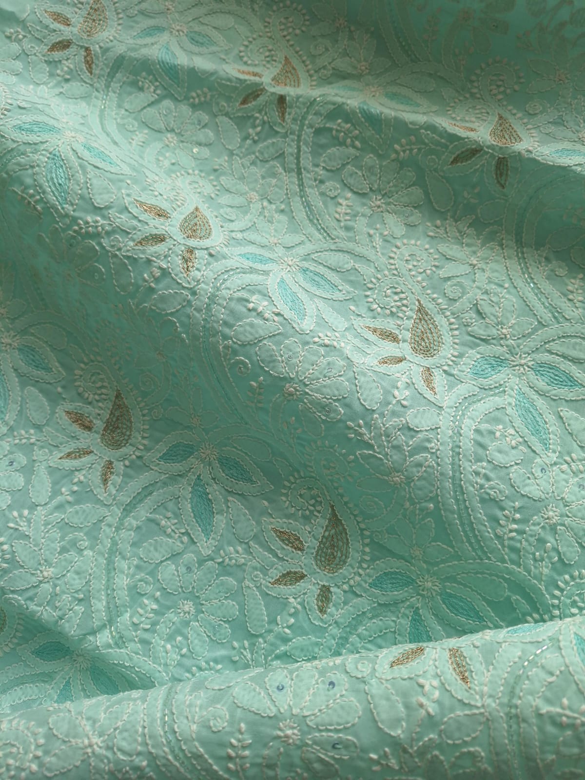 Sea Green Cotton Heavy Embellished suit