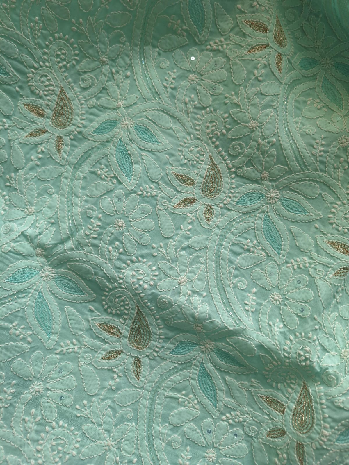 Sea Green Cotton Heavy Embellished suit