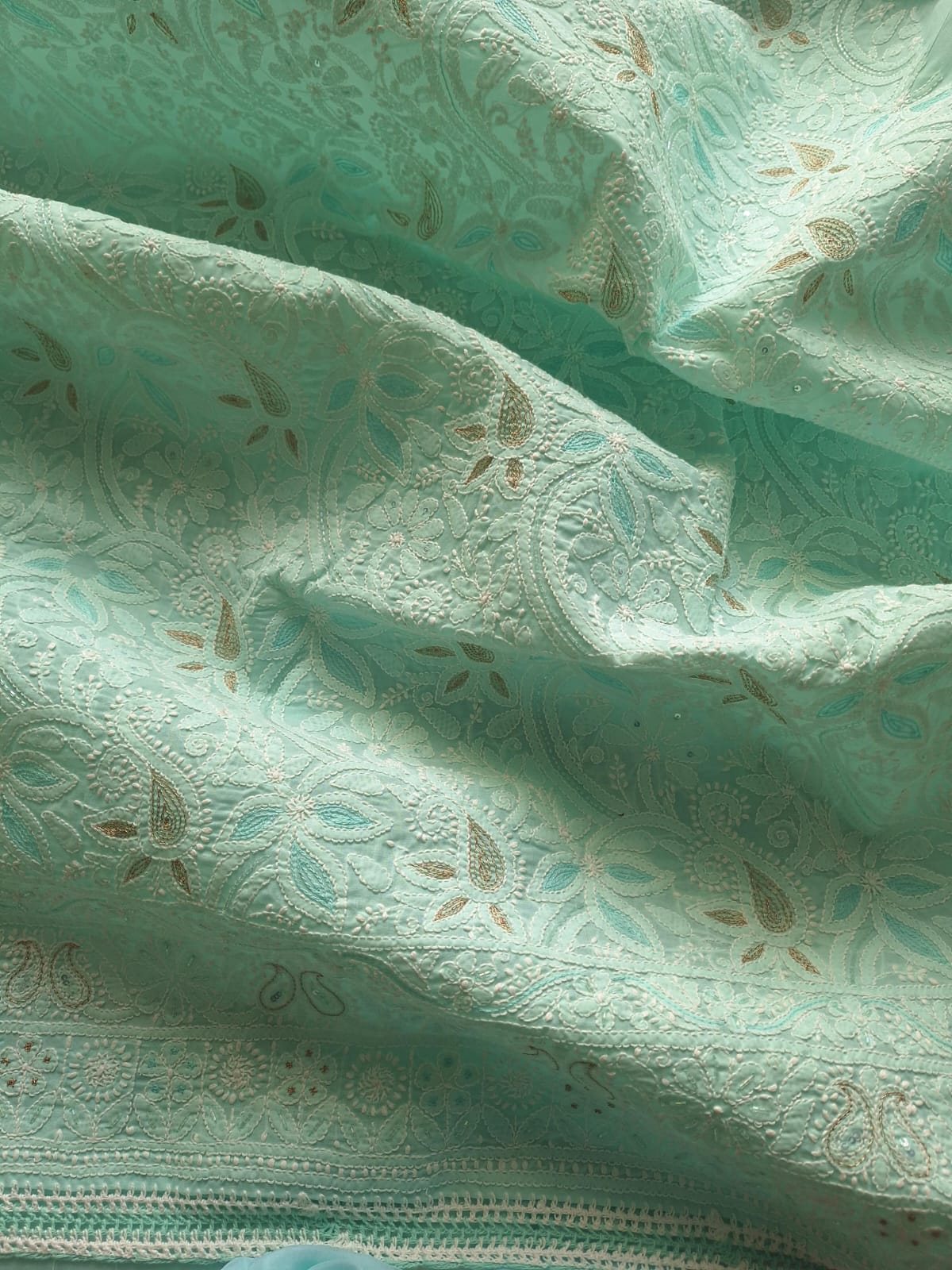 Sea Green Cotton Heavy Embellished suit