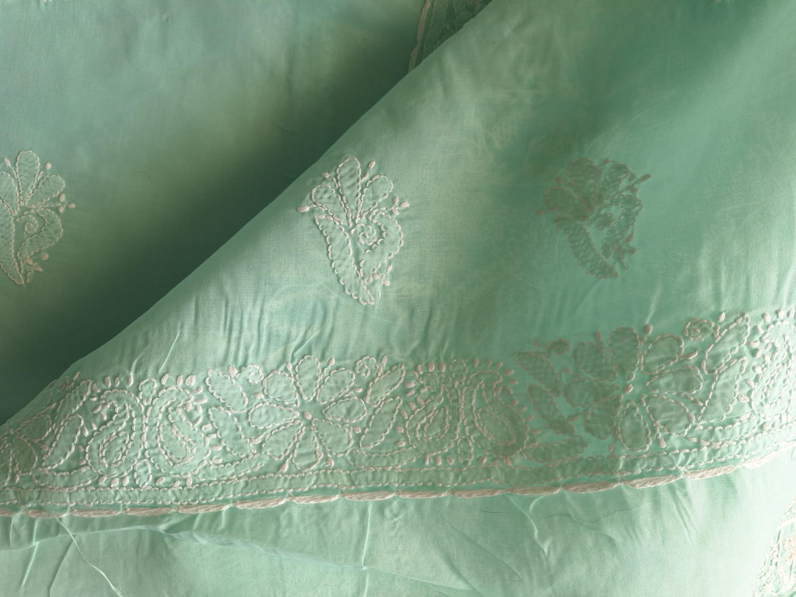 Sea Green Cotton Heavy Embellished suit