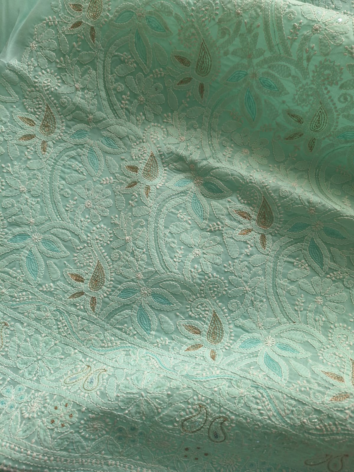 Sea Green Cotton Heavy Embellished suit