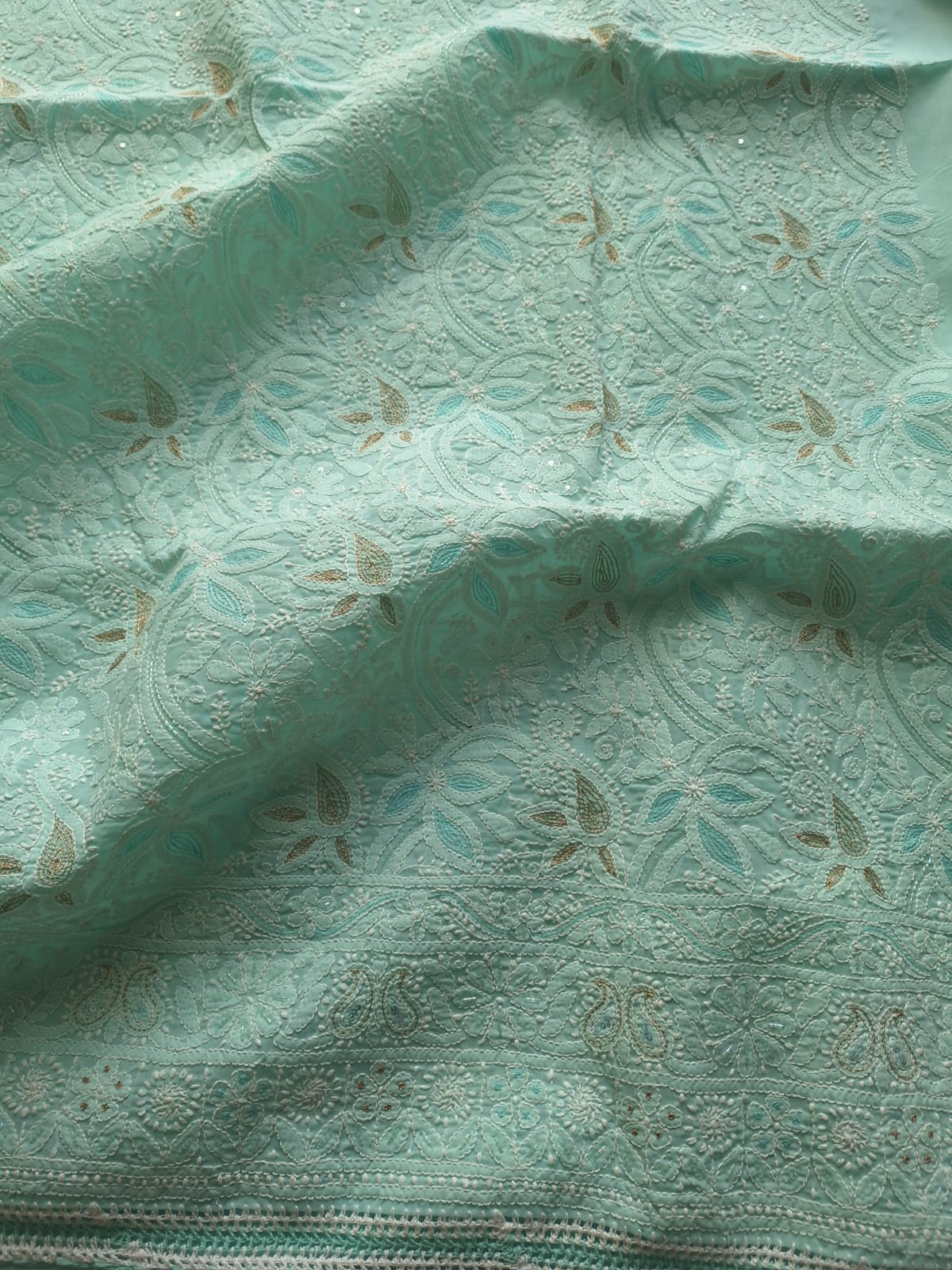 Sea Green Cotton Heavy Embellished suit