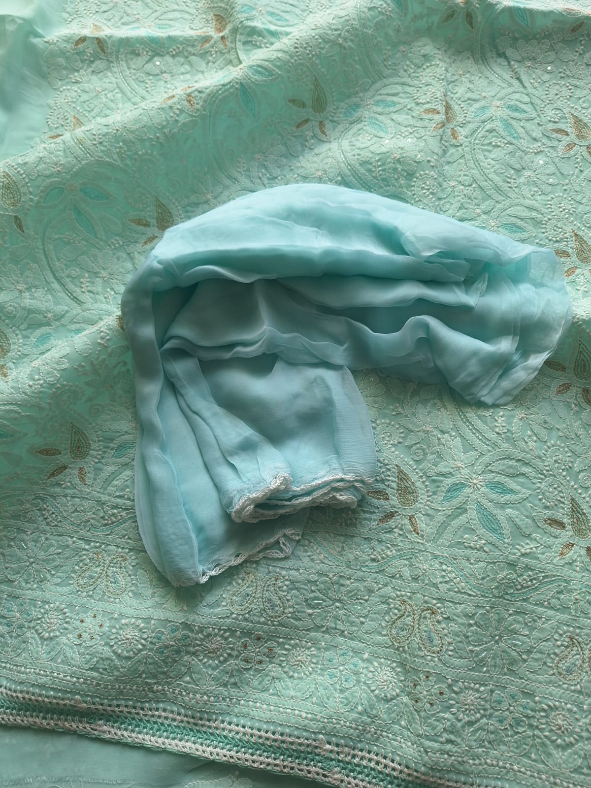 Sea Green Cotton Heavy Embellished suit