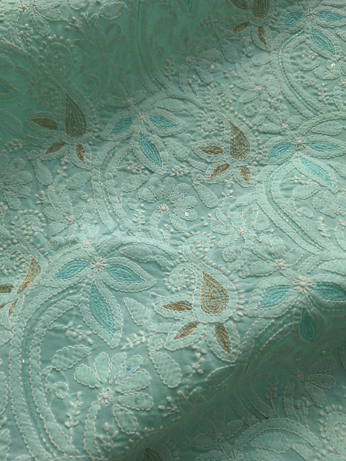 Sea Green Cotton Heavy Embellished suit