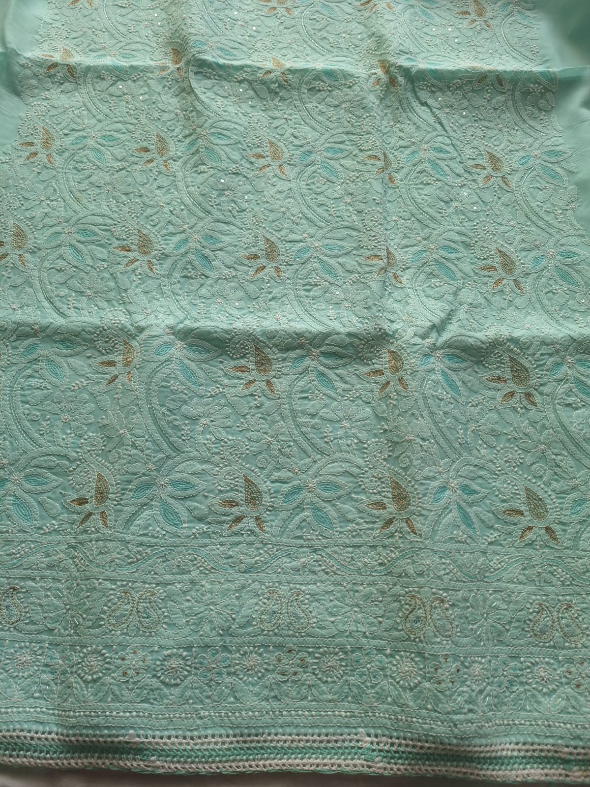 Sea Green Cotton Heavy Embellished suit