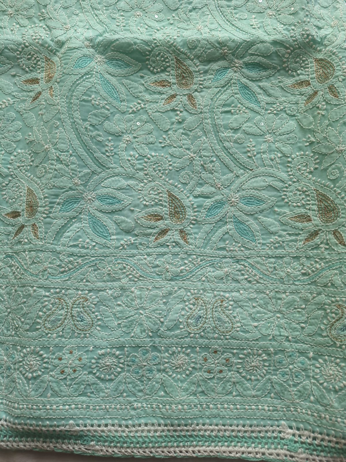 Sea Green Cotton Heavy Embellished suit