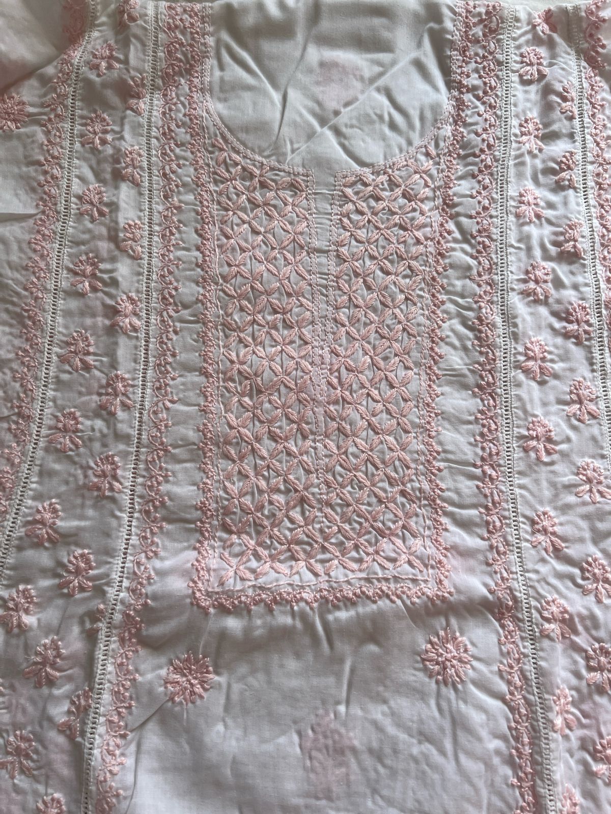 Mul Cotton Semi Stitched A line Full embroidered Kurta and Dupatta