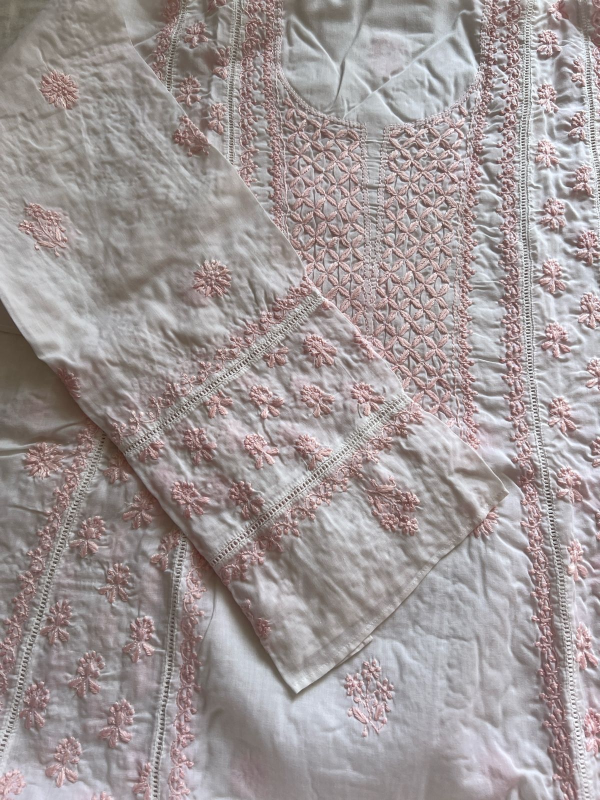 Mul Cotton Semi Stitched A line Full embroidered Kurta and Dupatta