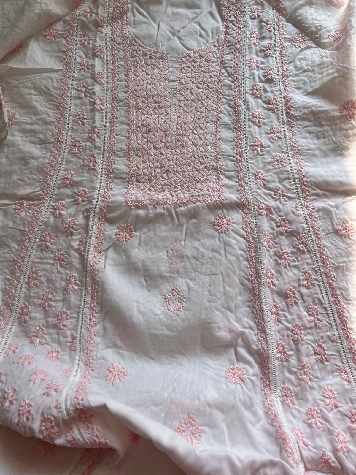 Mul Cotton Semi Stitched A line Full embroidered Kurta and Dupatta