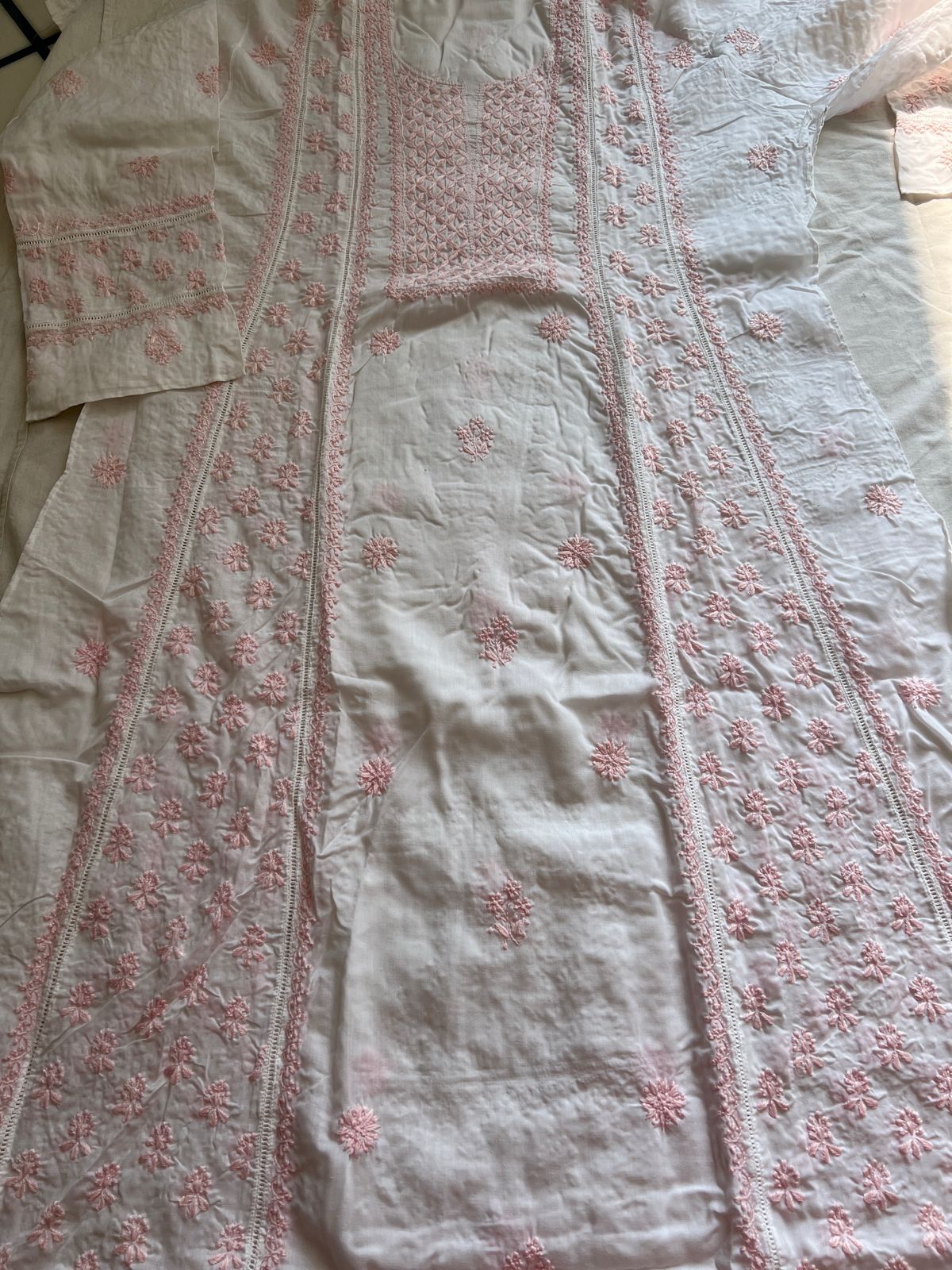 Mul Cotton Semi Stitched A line Full embroidered Kurta and Dupatta