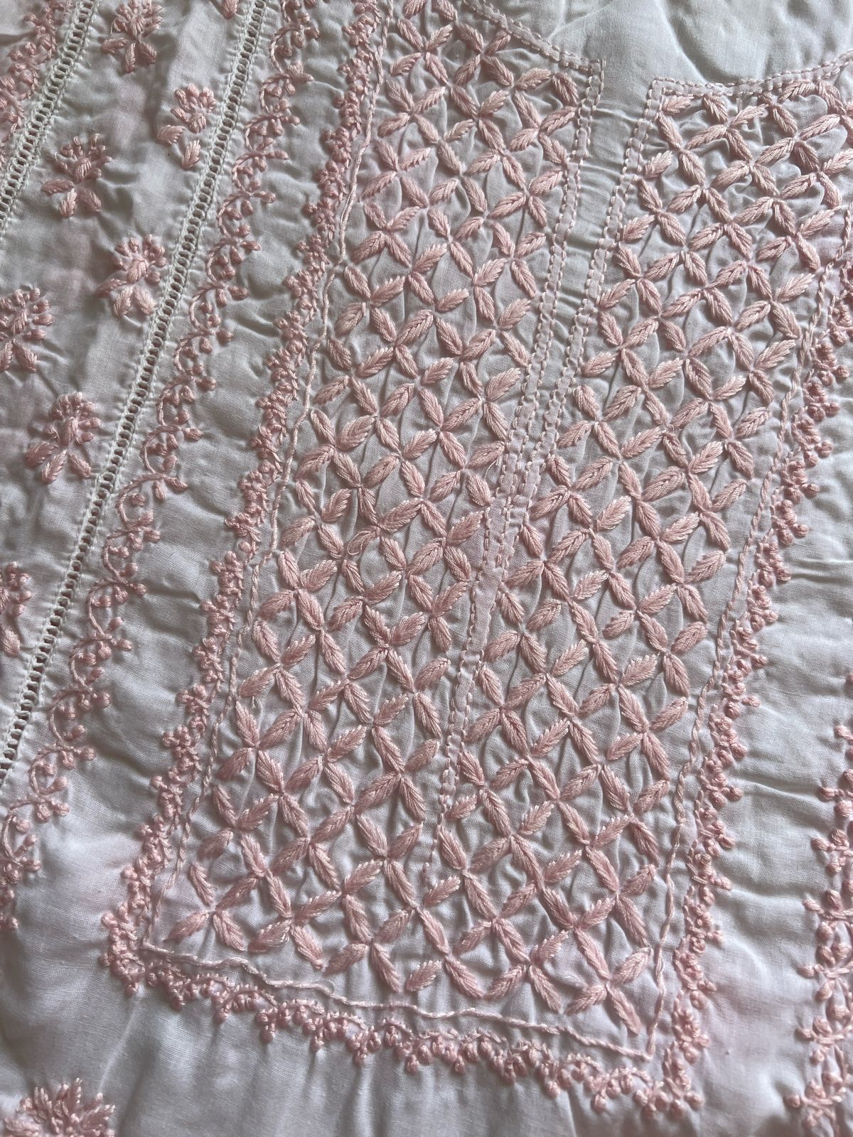 Mul Cotton Semi Stitched A line Full embroidered Kurta and Dupatta