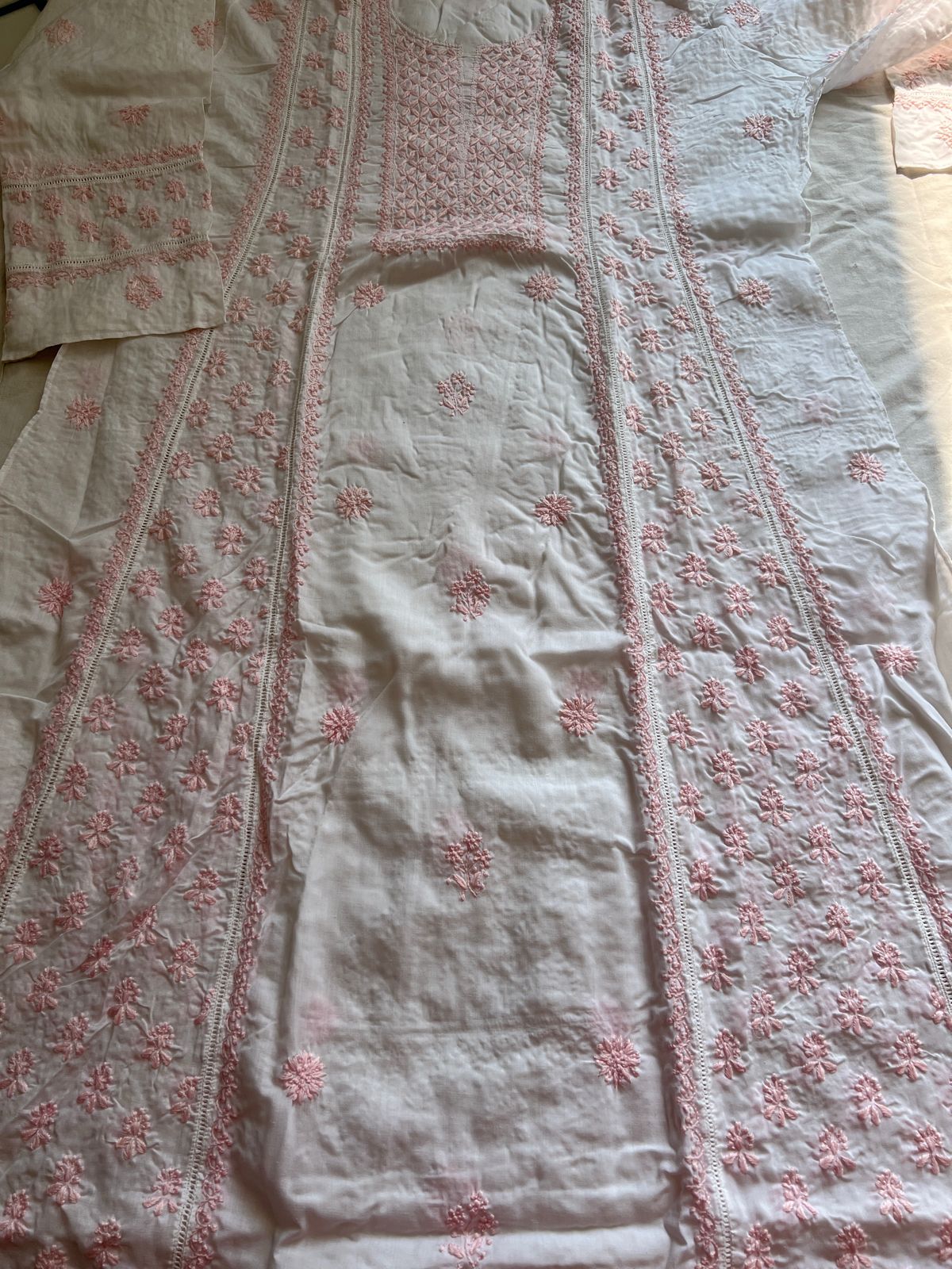 Mul Cotton Semi Stitched A line Full embroidered Kurta and Dupatta